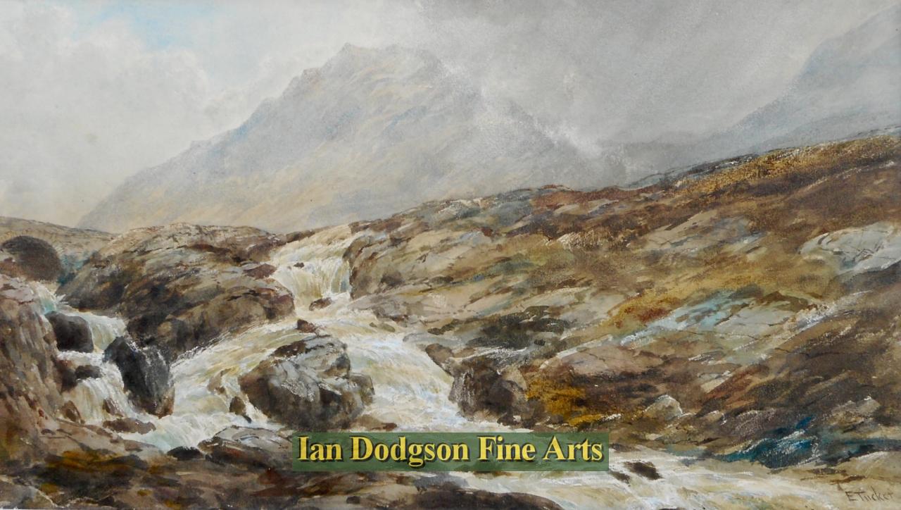 Edward Tucker snr - Ogwen Falls with Tryfan Watercolour (c1880)