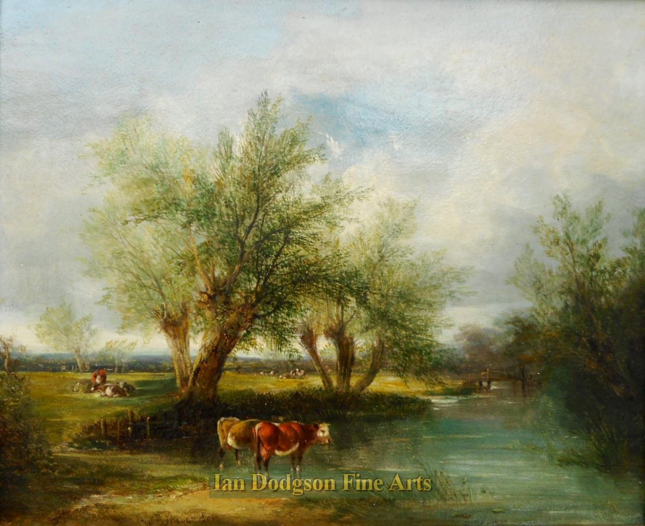 Cattle watering by William Shayer snr RA,RBA,BI