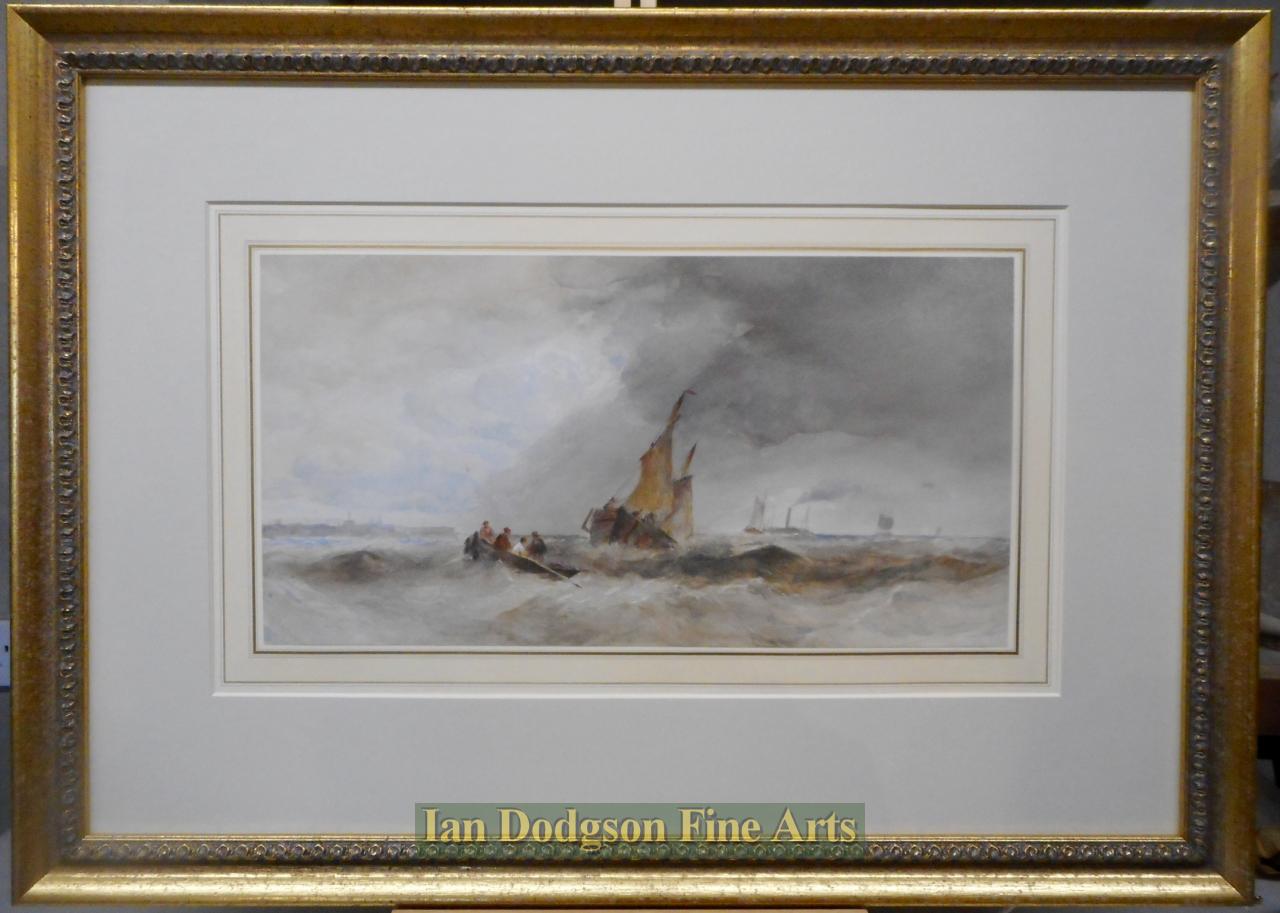 Fishing boats in a squall by Edward Tucker snr  (Framed)