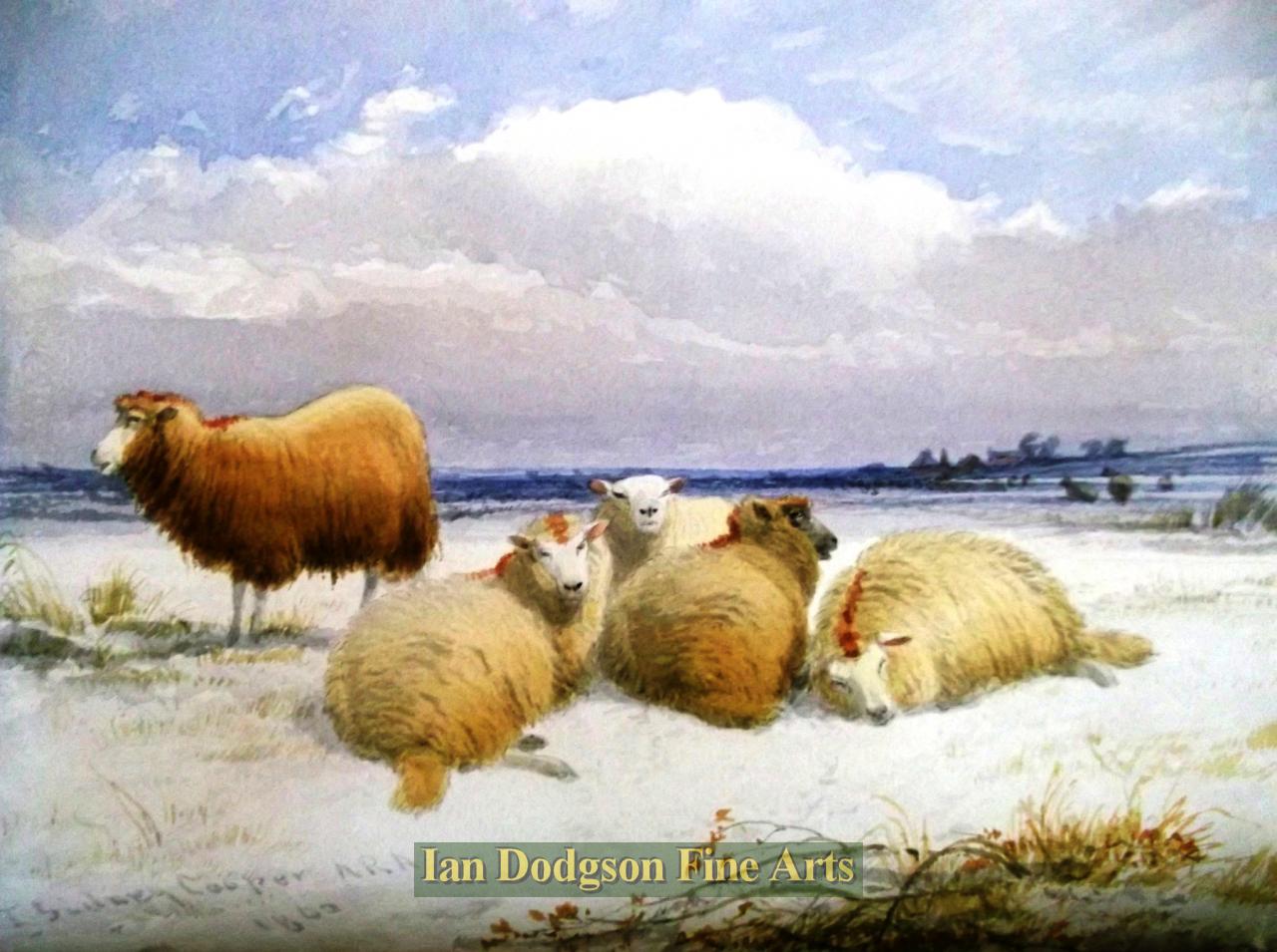 Thomas Sidney Cooper - Sheep resting after the snowstorm Watercolour (1860)