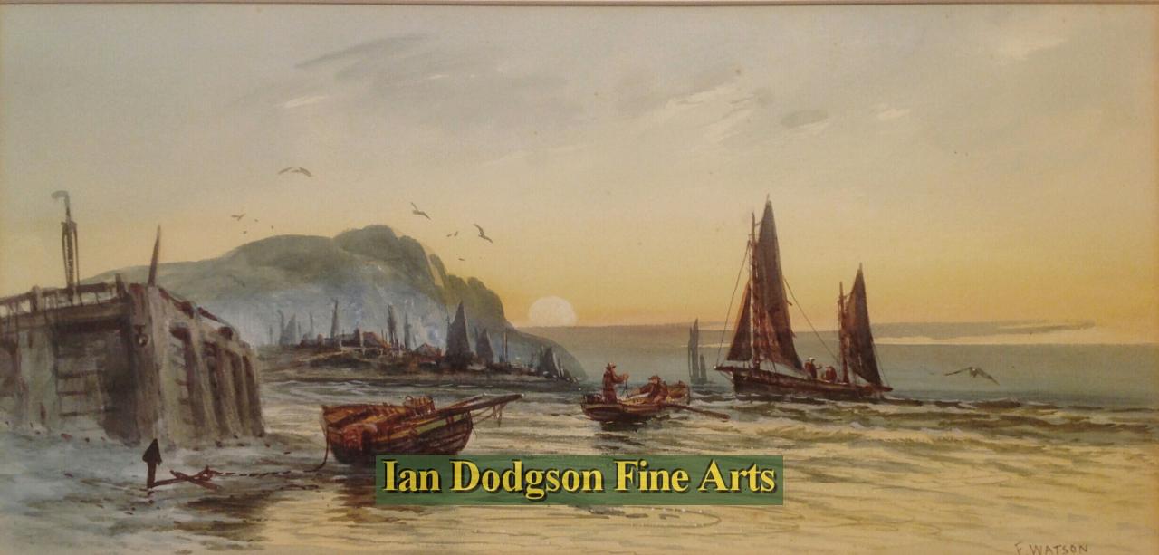 F. Watson - Evening, On the beach, Watercolour (c1920)