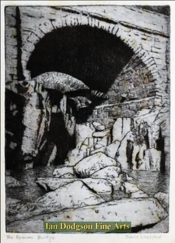 David Woodford - Pont Pen-y-Benglog, Ogwen, Roman Bridge. Etching (c1995)
