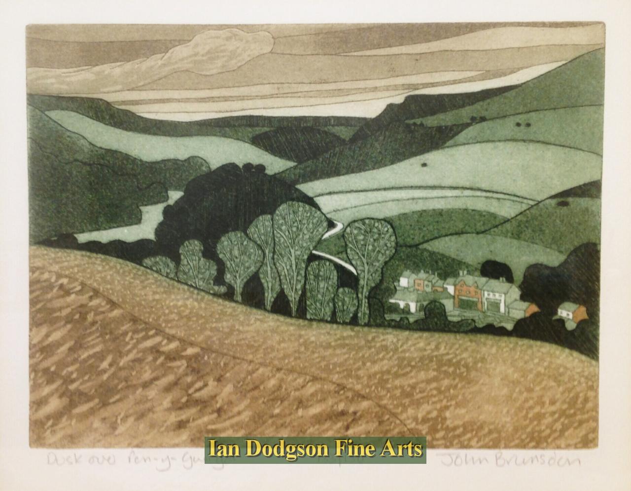 John Brunsdon - Dusk over Pen-Y-Gwryd Coloured Aquatint (c1990)