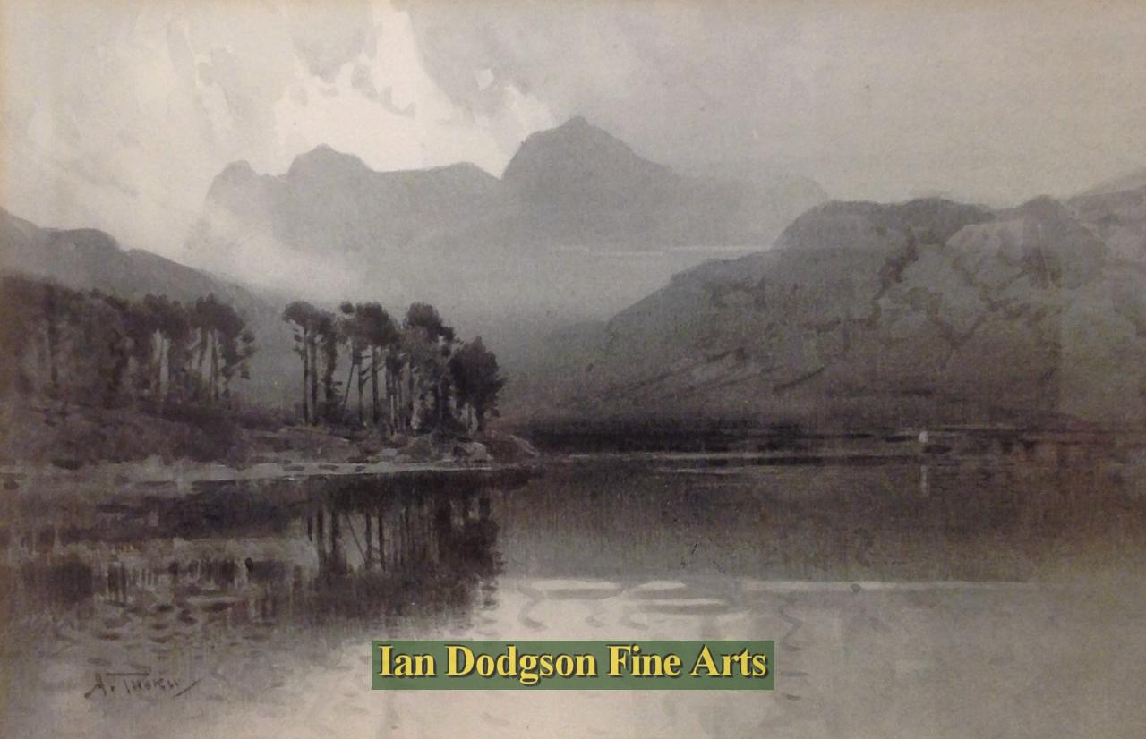 Arthur Tucker - Langdales from Blea Tarn Grisaille,  Gouache. (c1905)