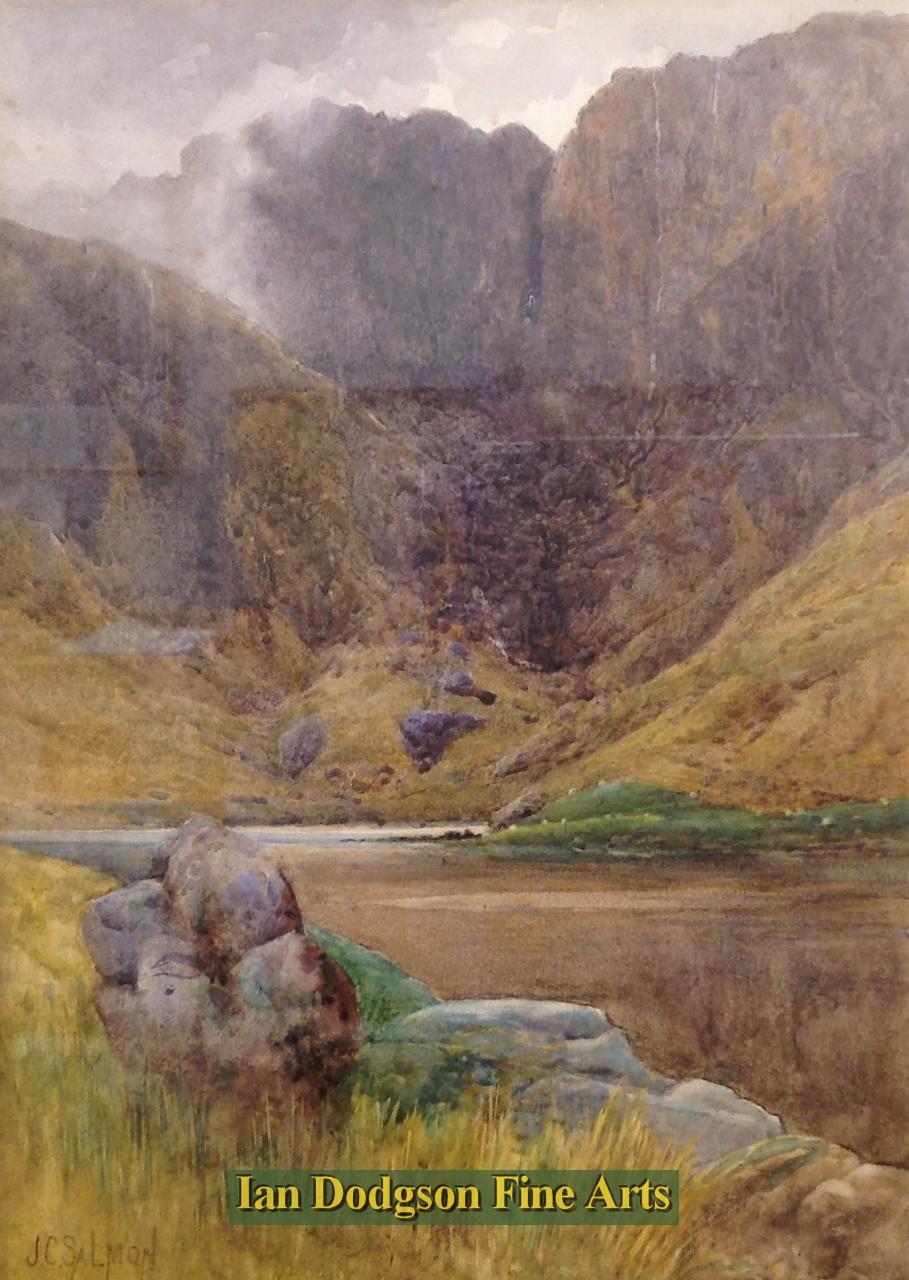 John Cuthbert Salmon - Cwm Idwal Watercolour (c1890)