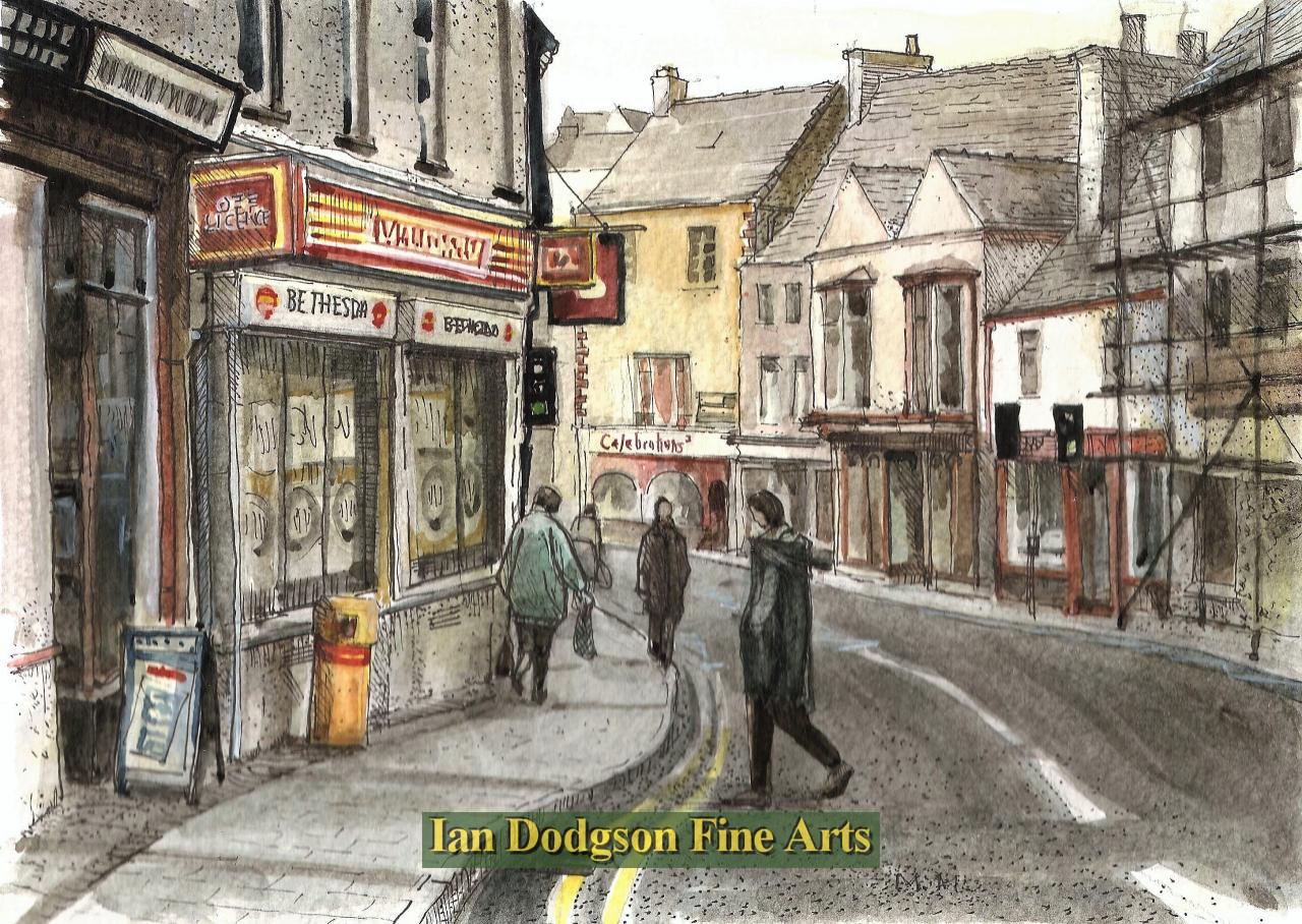 Martin Morley - Bethesda, High Street 1980`s Pen & Wash (2018)