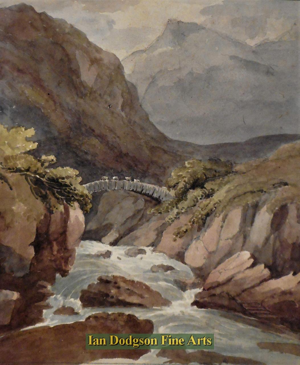 School of John Varley - Ogwen Falls, Pen Yr Ole Wen & Tryfan Watercolour (c1810)