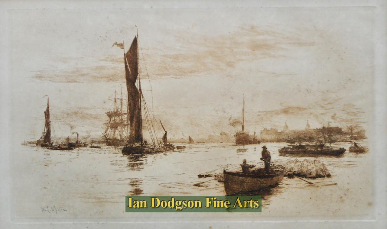 William Lionel Wyllie - Greenwich with various barges Etching (c1890)