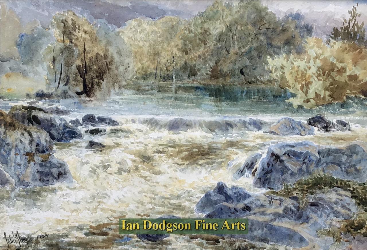 John Steeple - River scene,Lledr, North Wales. Watercolour (1884)