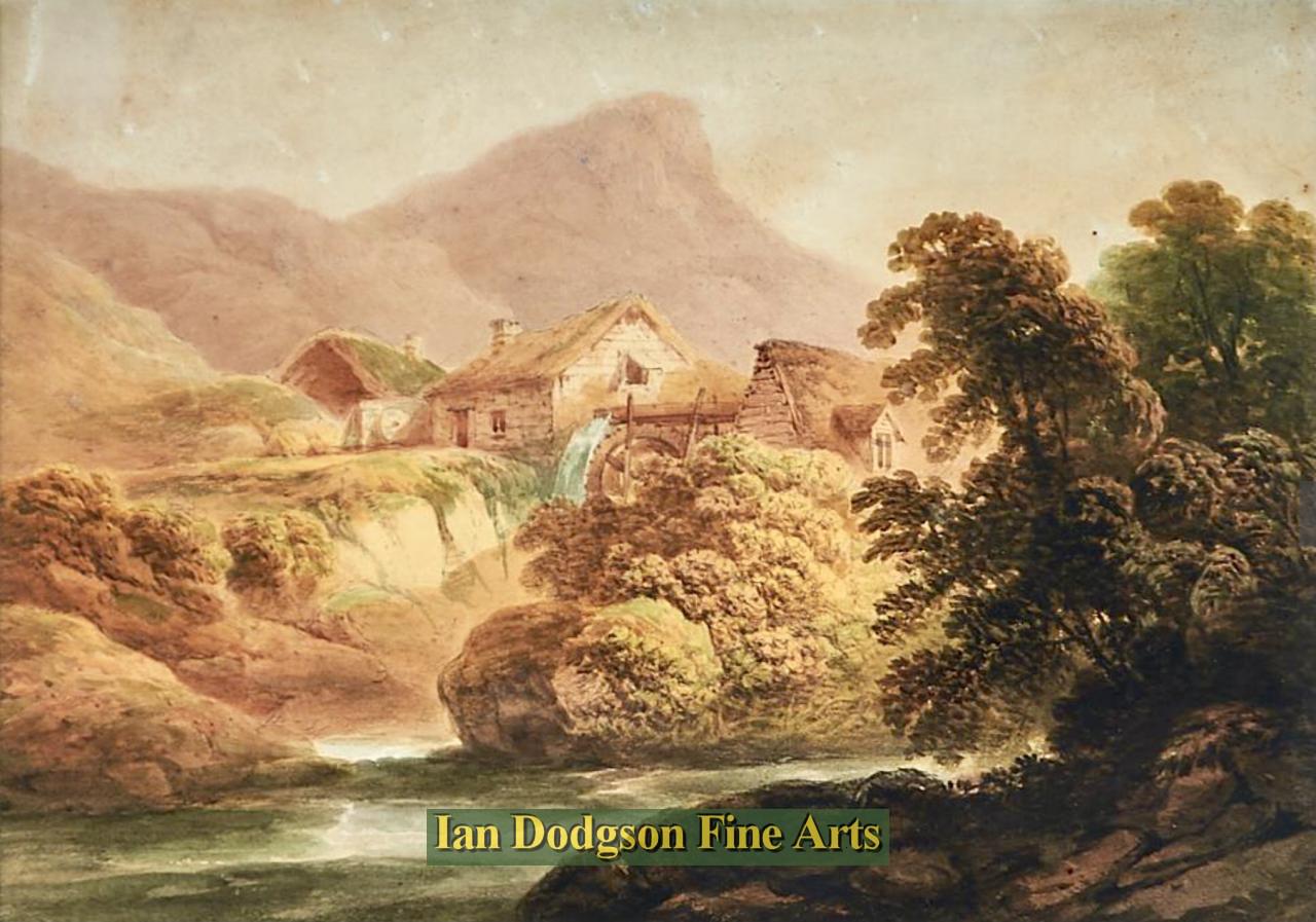 George Nicholson - Water Mill, Near Ffestiniog, North Wales Watercolour (c1820)
