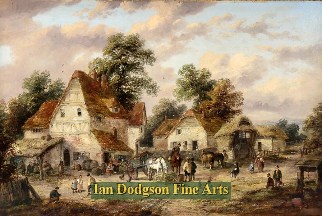 Georgina Lara - A Busy Village scene Oil on canvas (c1870)