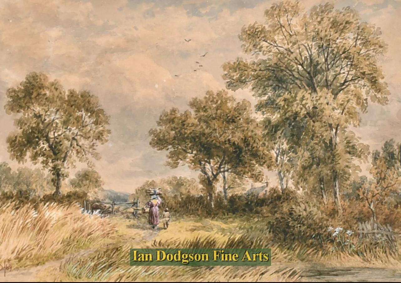 John Steeple - The corner of a Wheatfield,  Conwy Watercolour (1869)