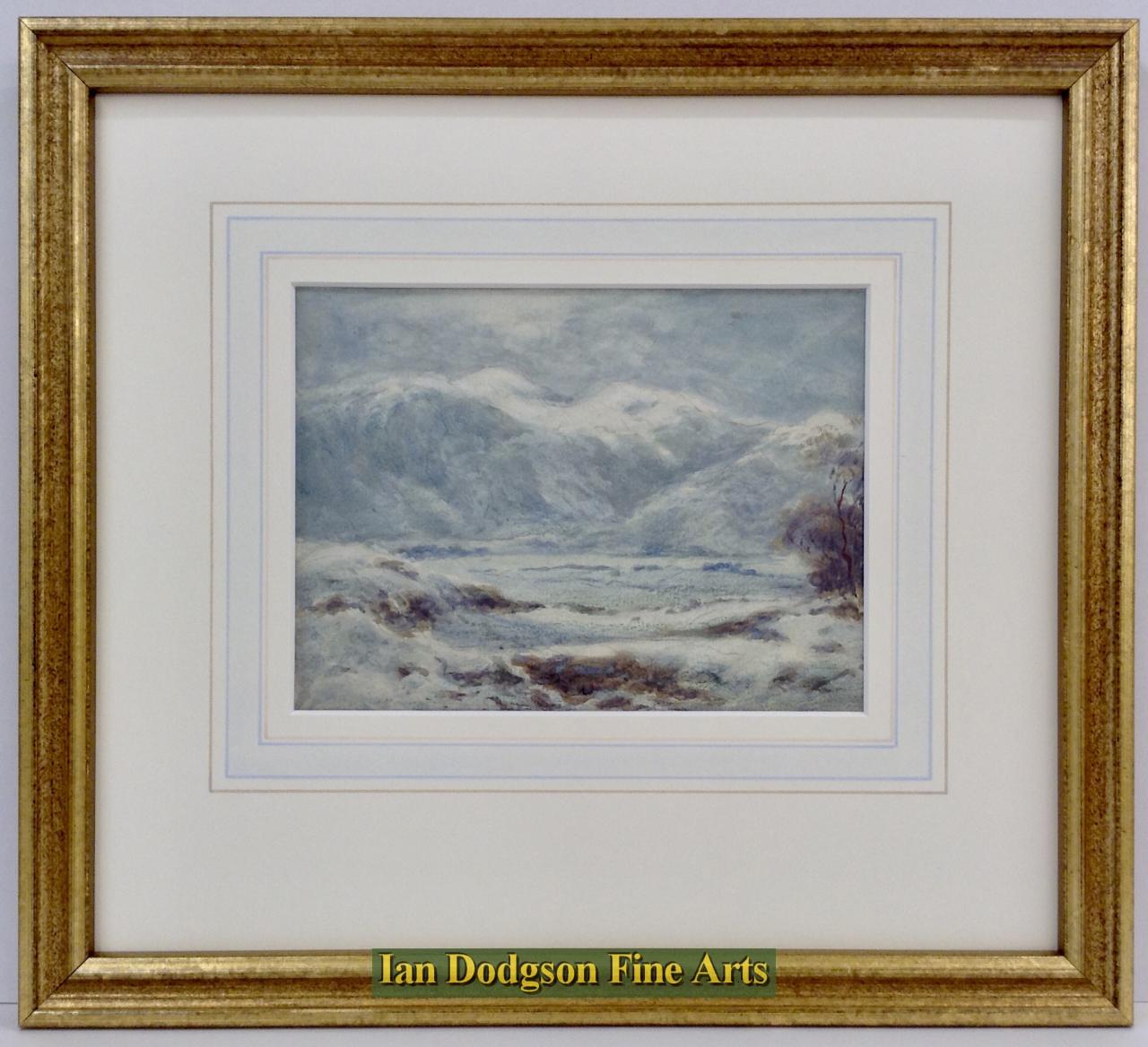 William Manners - Under Snow, Moonlight Watercolour (c1900)