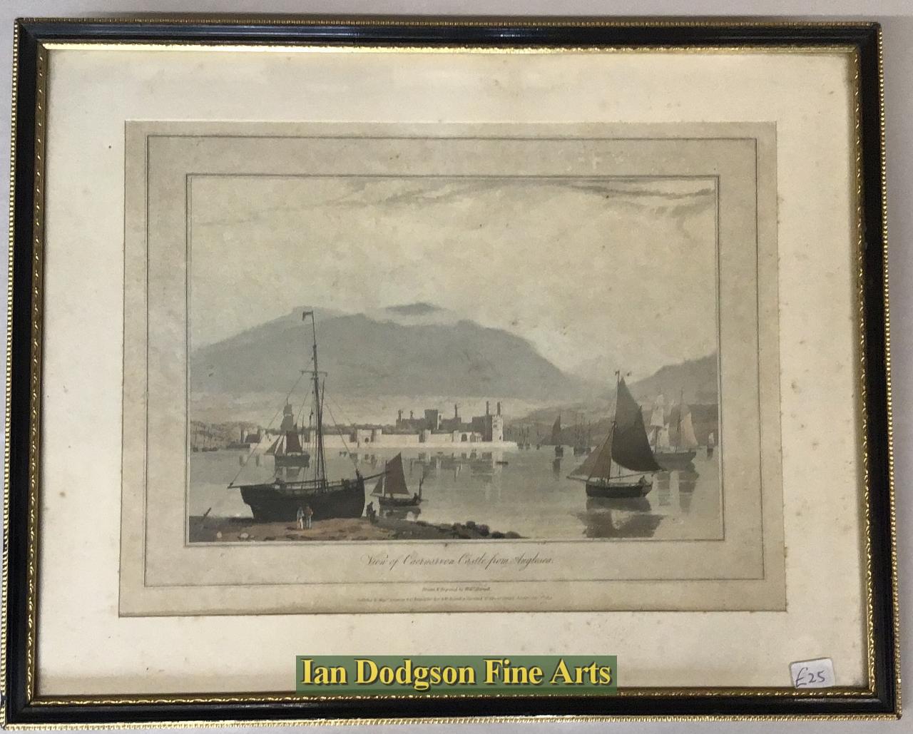 William Daniell - Caernarfon  Casle from Anglesea Aquatint (c1815)