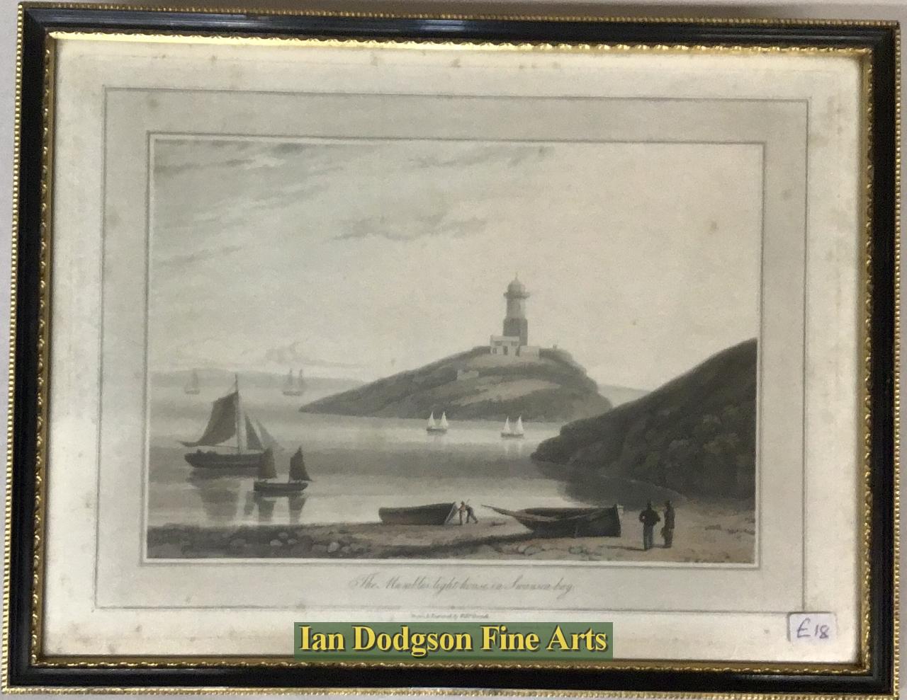Mumbles Lighthouse in Swansea bay by William Daniell