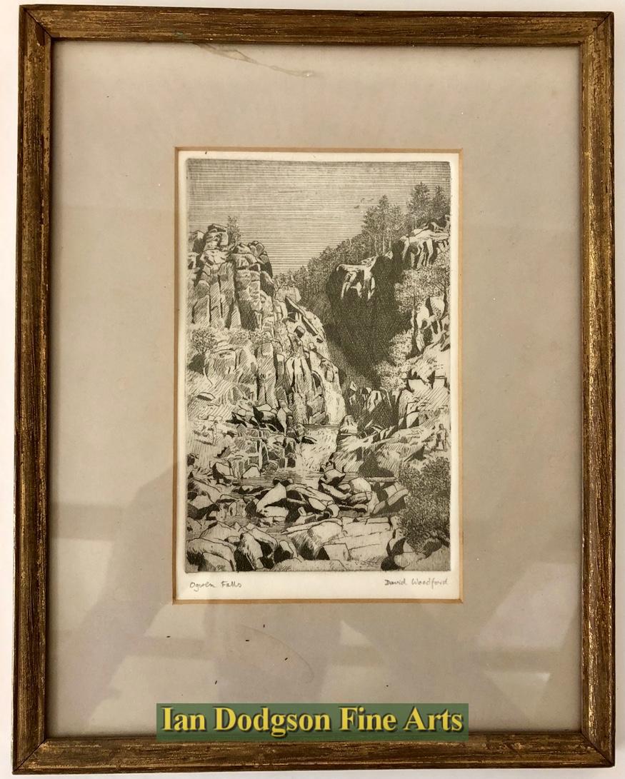 David Woodford - Ogwen Falls Etching (c1995)
