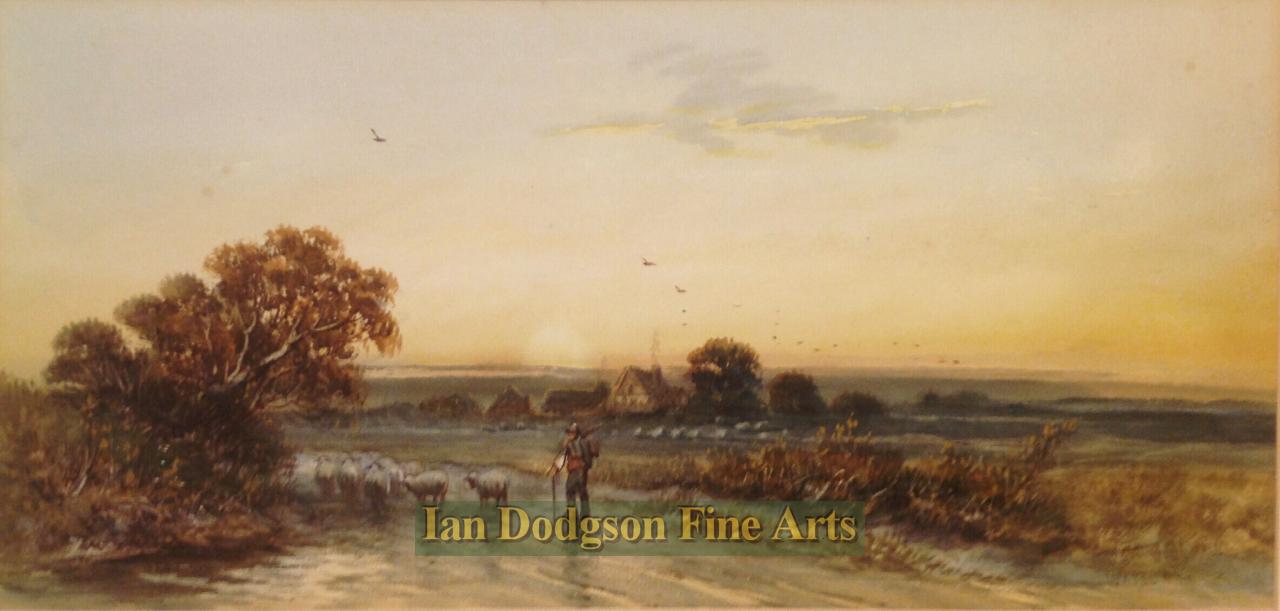 Evening, Farmer with sheep. by F. Watson 