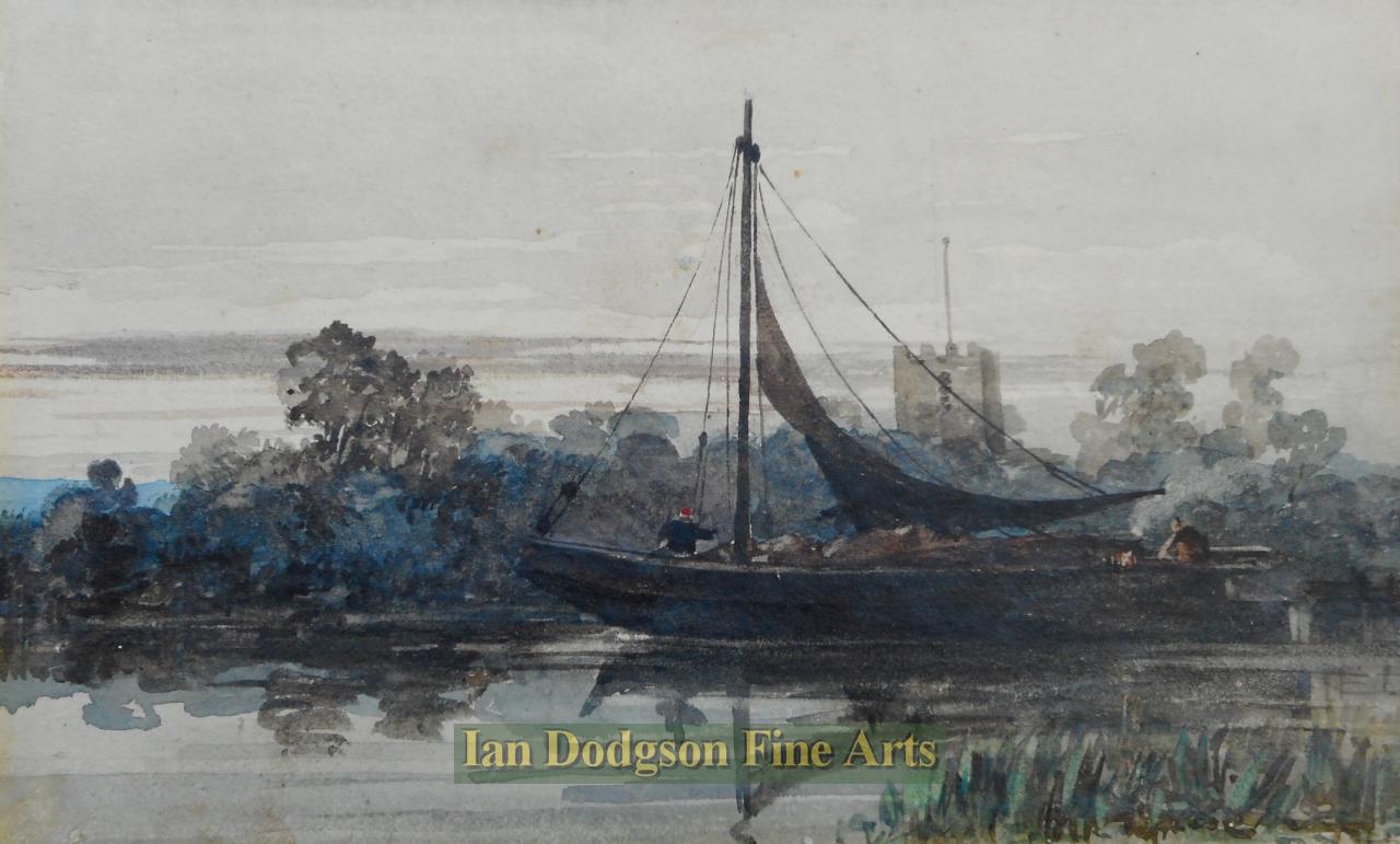 River scene with Barge by David Cox Snr O.W.S.