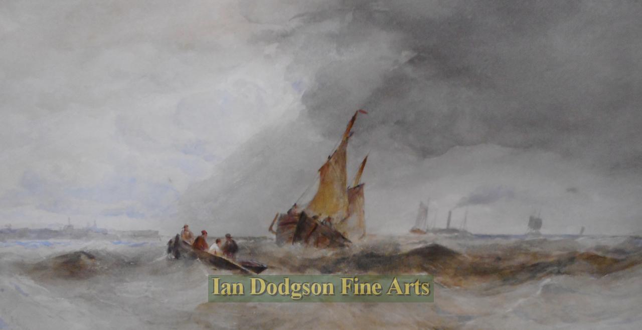 Fishing boats in a squall by Edward Tucker snr  (Watercolour)