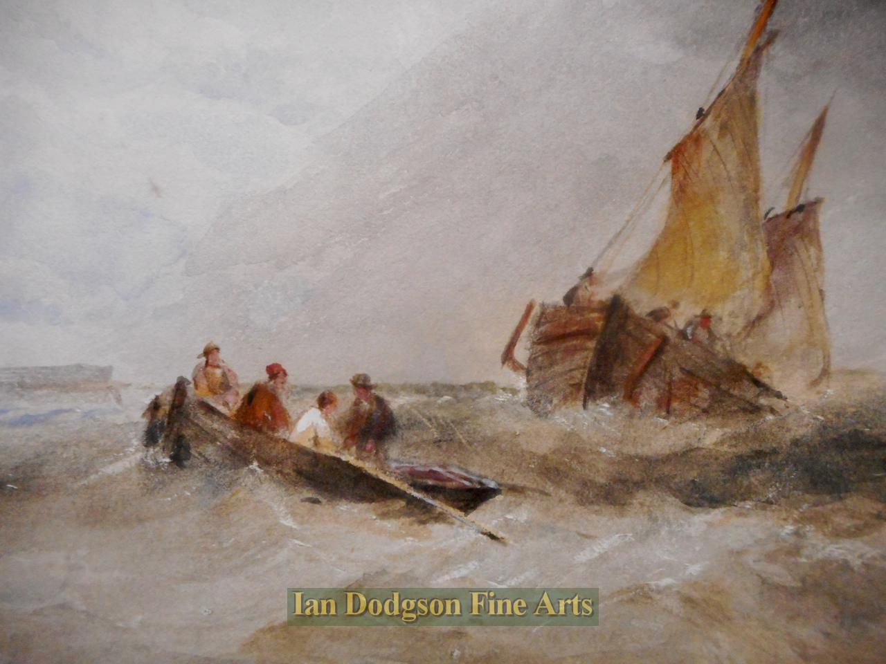 Fishing boats in a squall by Edward Tucker snr  (Detail of boats)